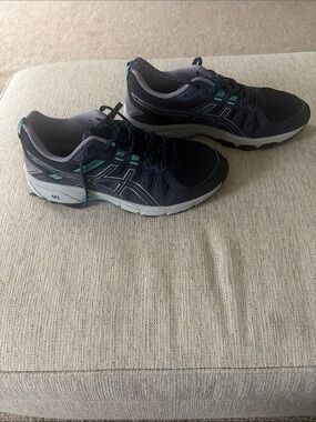 Asics Navy Athletic Running Shoes with Teal Accents